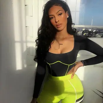 

Women Lady Sexy Long Sleeve Deep O neck High Cut Split Romper Jumpsuit Stretchy Bodycon Party Club Bodysuit