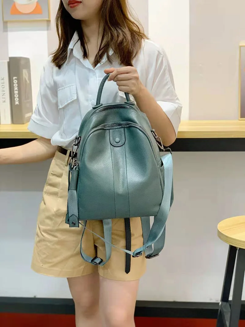 2022 NEW Fashion Soft 100% Genuine Cow Leather Women's Backpacks Lady Top Layer Cowhide Large Capacity School Book Backpack Bag