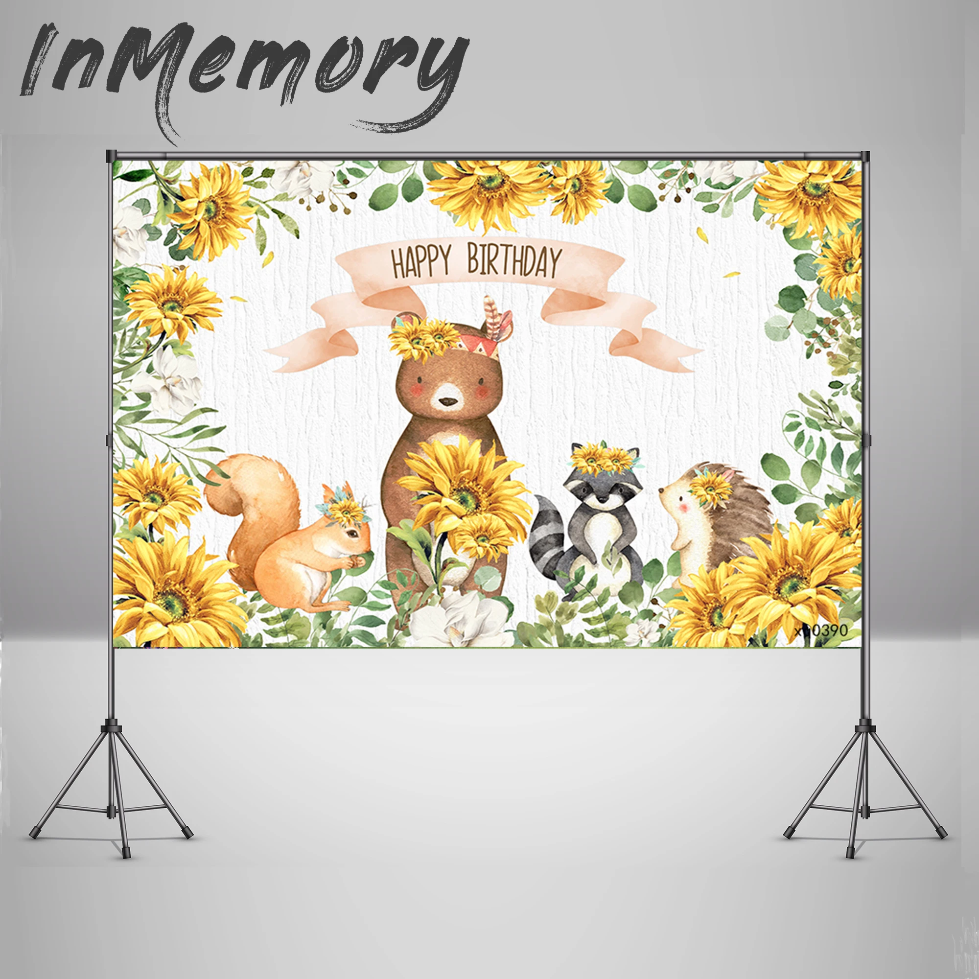 Photography Background Sunflower theme Cartoon Animals Woodland Happy Birthday Backdrop for Kids Boys Photo Studio Props | Электроника