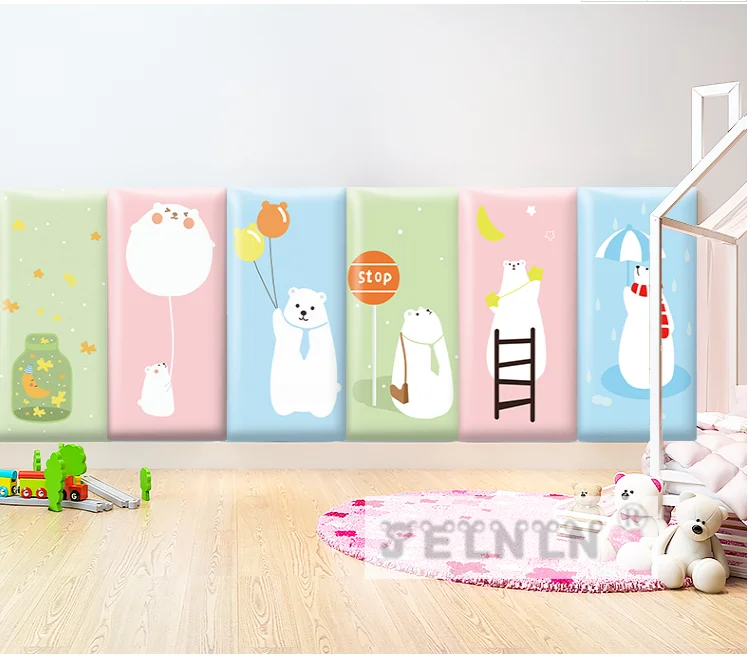 Pink bear children soft bag kindergarten anti-collision 3d wall stickers tatami surrounding baby background foam wall stickers