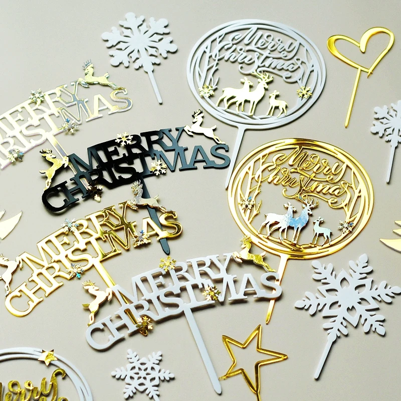 Joyeux Noel Wapiti Or Arbres Acrylique Gateau Topper Bois Flocon De Neige Anniversaire Bonne Annee Enfant Enfant Fournitures De Cake Decorating Supplies Aliexpress