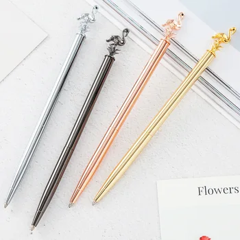 

Kawaii Metal Flamingo Ballpoint Pens Luxury Writing Handle Pen Gifts Signature School Office Stationery Supplies black ink 1.0mm