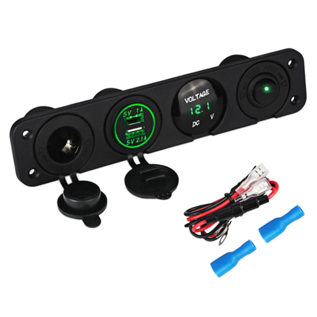 2.1 /1Amps Dual USB Rocker Style Fast Charger with Integrated Voltmeter, Green Backlit Led