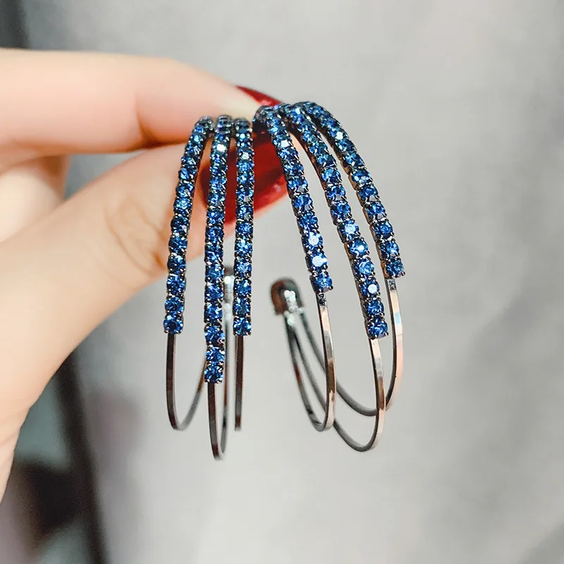 blue BLIJERY модные блестящие большие круглые серьги многослойные, круглые серьги-кольца для женщин серьги со стразами Свадебные украшения для вечеринок - Окраска металла: blue