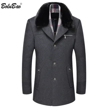 

BOLUBAO Winter Brand Men's Wool Blend Coats Men High Quality Business Woolen Coat Plus Velvet Thick Wool Overcoat Male
