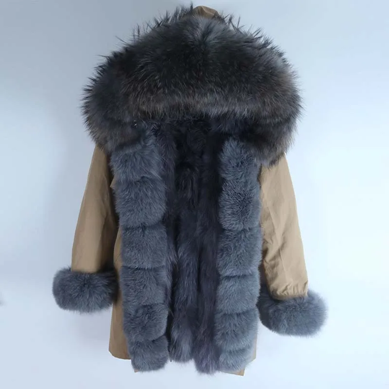fox fur Водонепроницаемая парка зимняя куртка для женщин из натурального меха лисы пальто с подкладкой большой натуральный мех енота капюшон толстые теплые длинные парки уличная Новинка - Цвет: fox fur