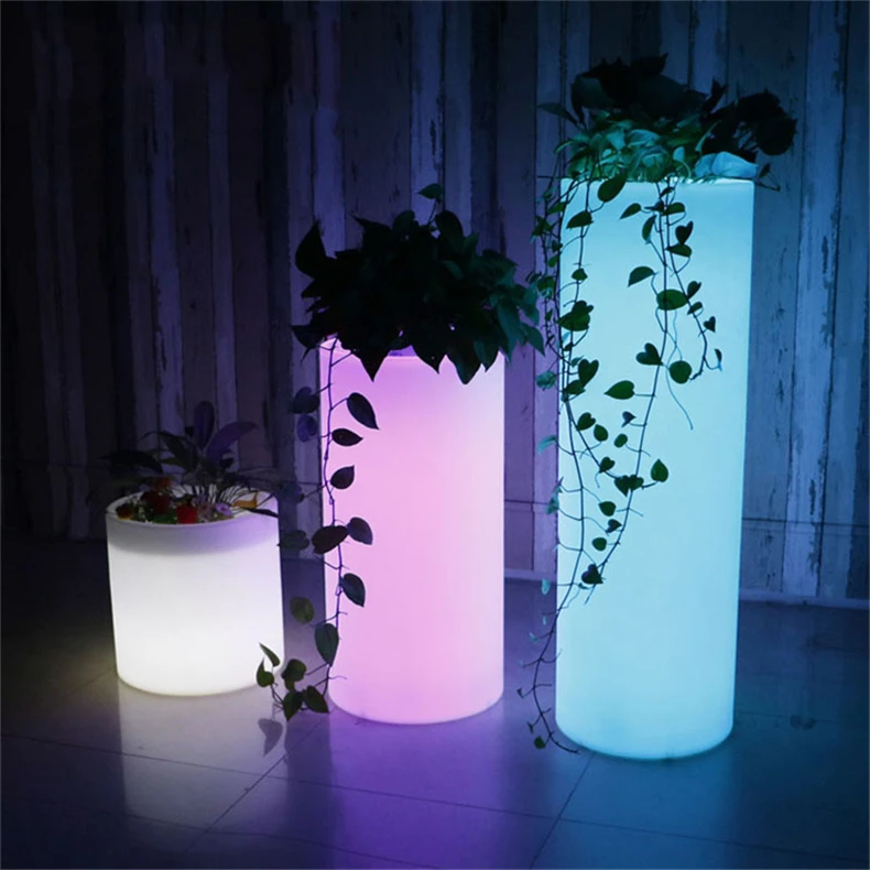 New waterproof LED light round plastic luminous flowerpot cylindrical sub ice barrel outdoor decorative landscape lamp