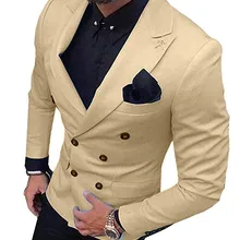 Новинка, мужской пиджак цвета шампанского, пиджак, 1 шт., двубортный блейзер с отворотом, пиджак для свадьбы, вечерние