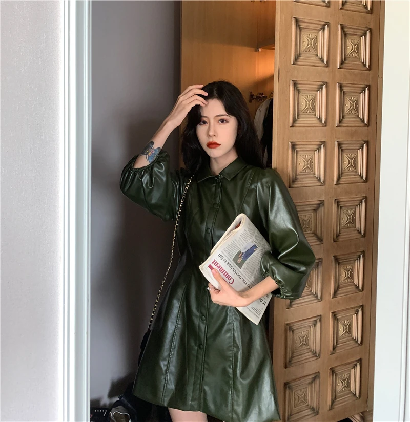WHITNEY WANG осенне-зимнее модное уличная винтажное стильное мини-платье из искусственной кожи женское платье из искусственной кожи