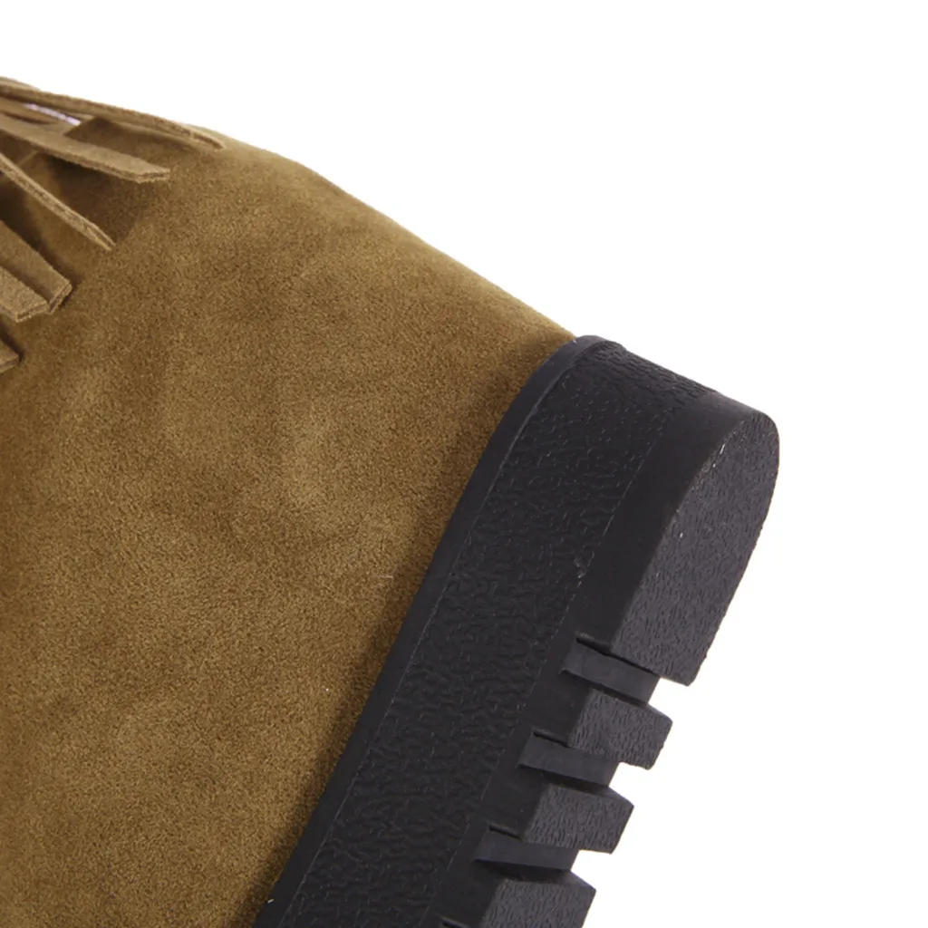 SAGACE Western Long Tassel Boots Women Winter Knee-High Boot Lady Vintage Rome Style Low Heel Shoes Suede Fringe Knight Botas