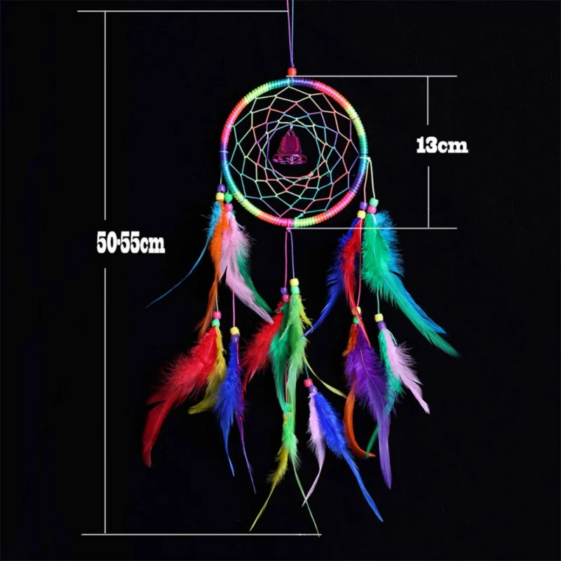 Bedroom Decoration Wind Chime Colorful Feathers Catching Net Wedding Party Decor Home Hanger Decoration HF