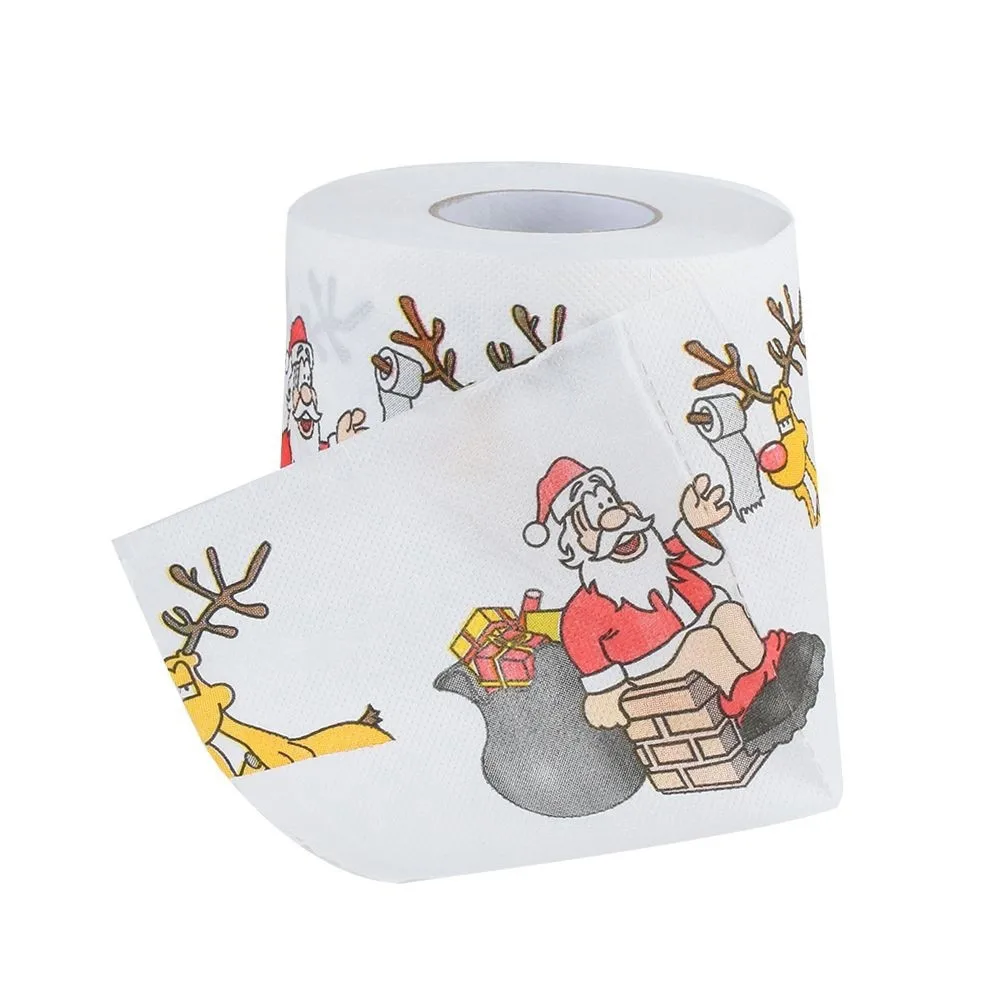 1Roll Santa Claus/Deer Merry Christmas Supplies Printed Toilet Paper Home Bath Living Room Toilet Paper Tissue Roll Xmas Paper