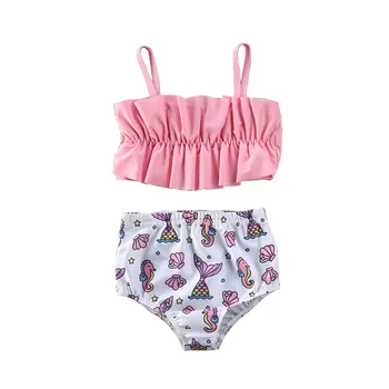 

Summer Newborn Baby Girls Sleeveless Ruffles Tops+Print Shorts 2PCS Clothes Set