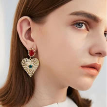 GHIDBK серьги-гвоздики с подвеской в виде большого сердца, стразы в стиле барокко, персонализированные серьги в виде глаз, винтажные текстурированные серьги