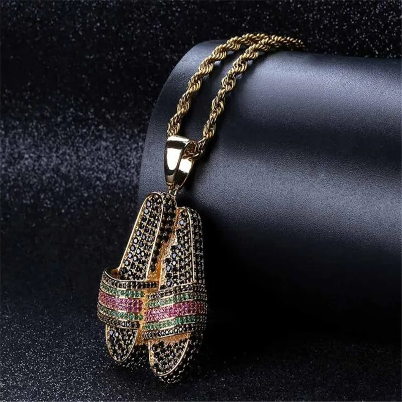 

Slipper Shoes Pendant Necklace Iced Out AAA+ Hip Hop Men Women Charms Chain Jewelry B229