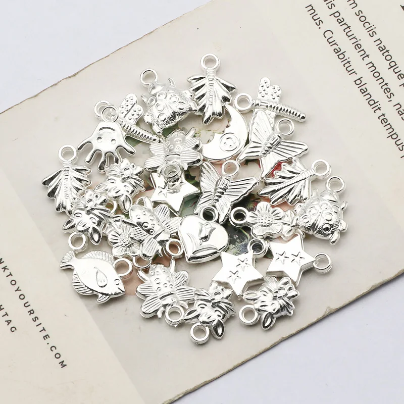 Gold/Silver Color 50pcs Mixed Pattern Loose Plastic Pendant For Jewelry Making Accessories Backpack Key Chain | Украшения и