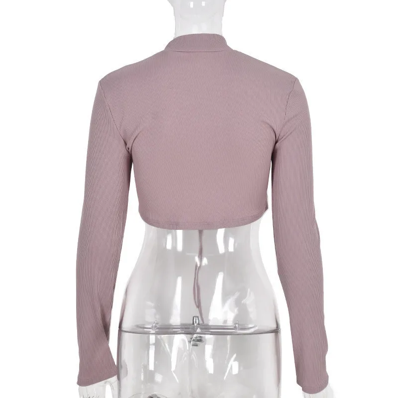 New Women's Solid Color Long-sleeved Round-neck Hollow Lace-up Top Sexy Short Navel T-shirt Street Wear Party Night Club Wear