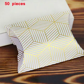 

50pcs Gold/Silver Bronzing Pattern Pillow Shape Box Mini Candy Box Wedding Dragee Pillow Box Packaging For Guest Party