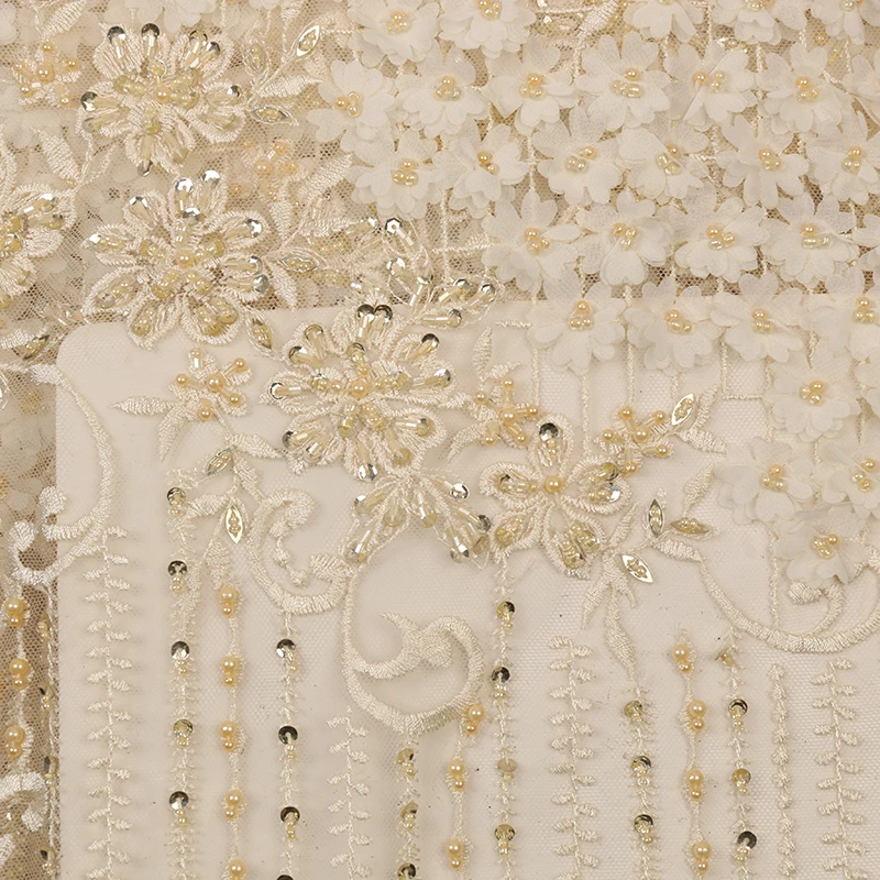 Высокое Качество Бисером кружевная ткань 3D Ручной работы Бусины тюль кружева последние Африканские кружева для свадебных платьев KS2861B