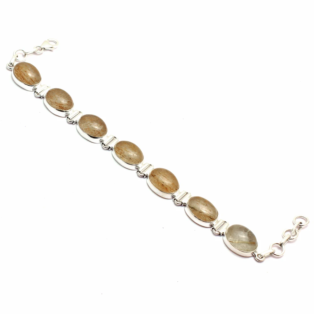 Genuine Golden Rutile Bracelet 925 Sterling Silver Women Fine Jewelry Gift 20 cm MHBBR0171 | Украшения и аксессуары