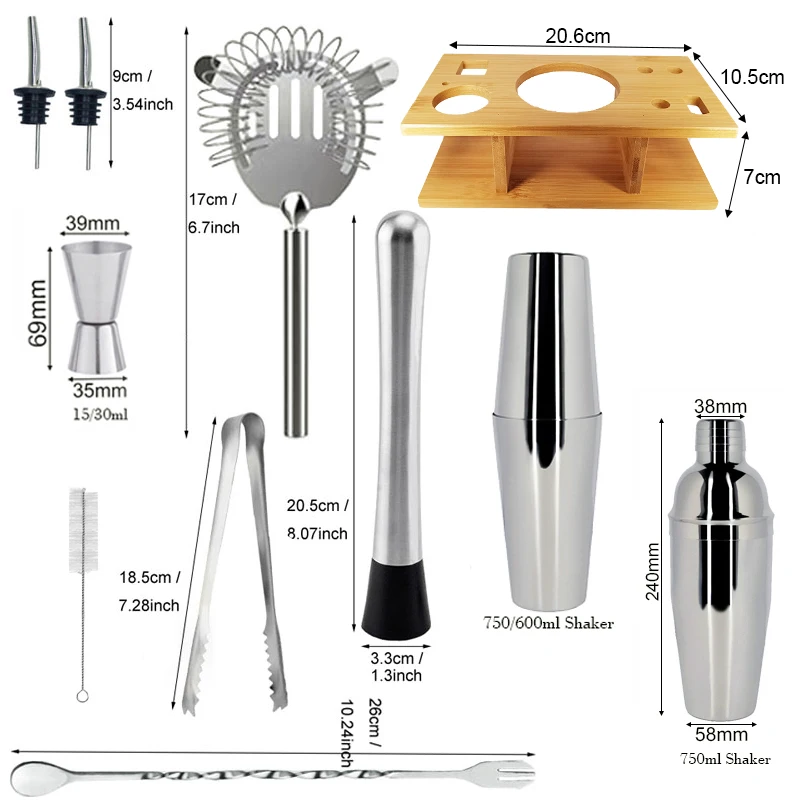 Bartending Cocktail Shaker Barkeeper Kit shaker Edelstahl Bar Werkzeug Set  mit Rezept und Rotierenden Rack Ständer Halter - AliExpress