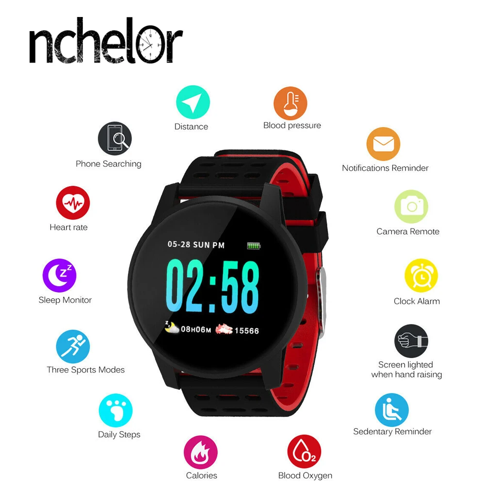 

Bluetooth Smart Watch Blood Pressure Heart Rate Oxygen Monitoring Call Reminder Message Push Camera Remote Control Smart Watch