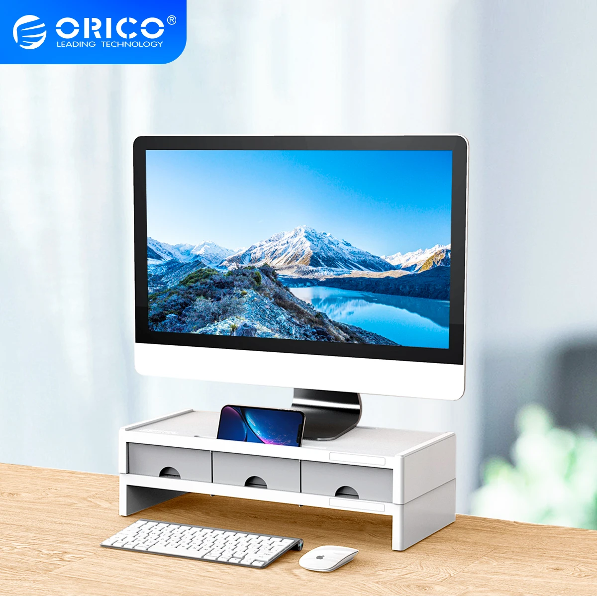 Orico Computer Monitor Stand Riser Desktop Holder Bracket With 3 Drawer