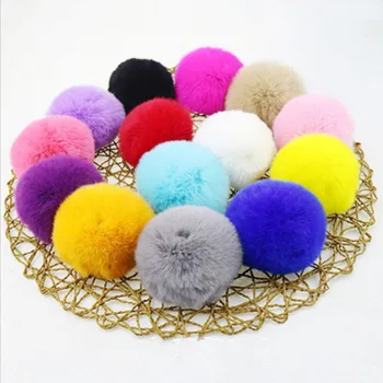 

Simple Key Chain Fur Ball Pompon Keychain Pompom Artificial Rabbit Fur Animal Keychains for Woman Car Bag KeyRing 26Colors