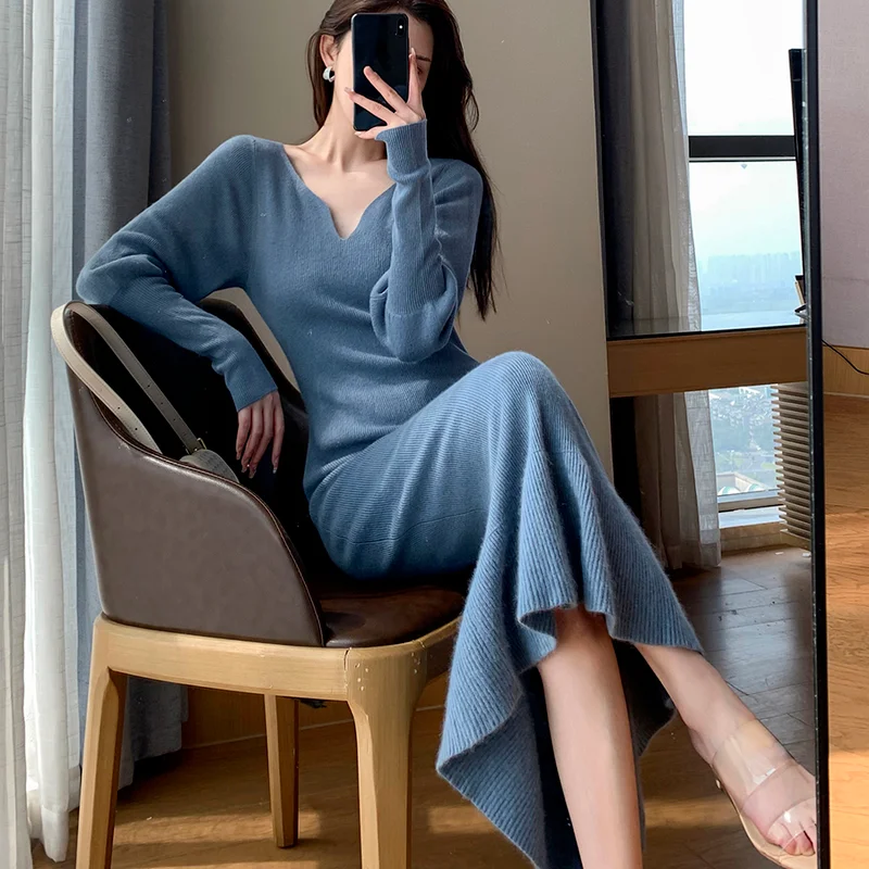 chinese dress ladies Black Ribbed Knit Long Sleeves Mermaid Dress  Hot Miami Styles