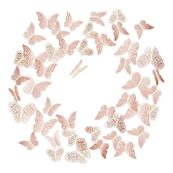 

72 Pcs 3D Hollow Butterfly Wall Decals Sticker,Removable Home Decor for Kids Bedroom Living Room Party Wedding,Rose Gold