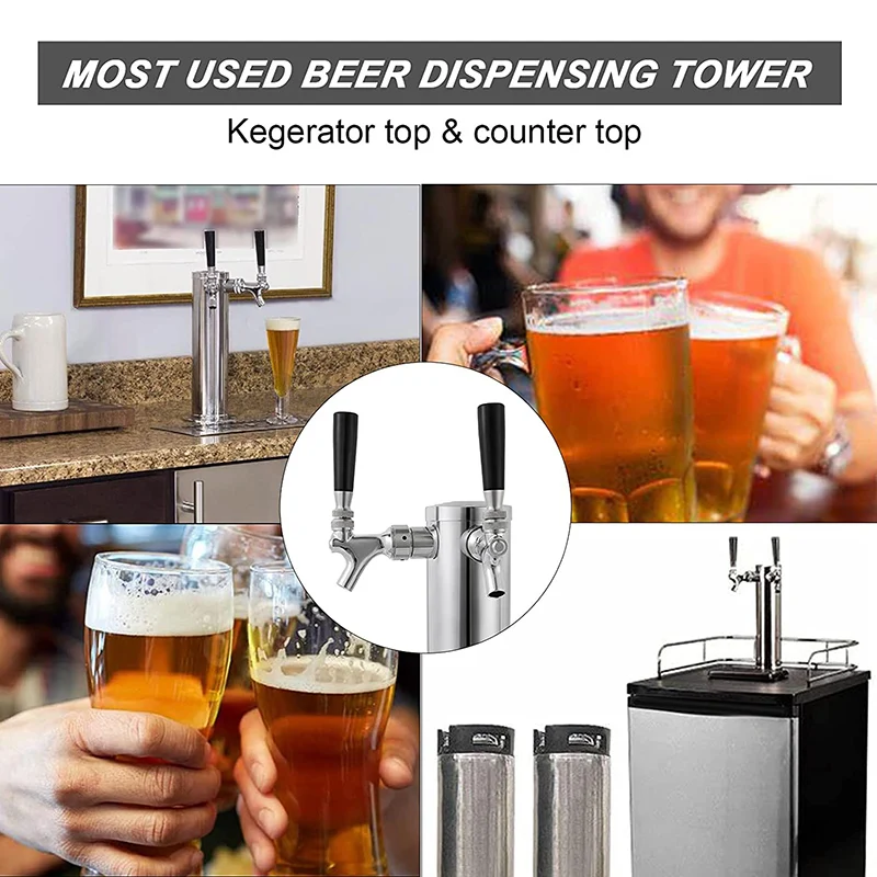 Double 2 Tap Draft Beer Tower Kegerator Dual Chrome Faucet Stainless US STOCK 