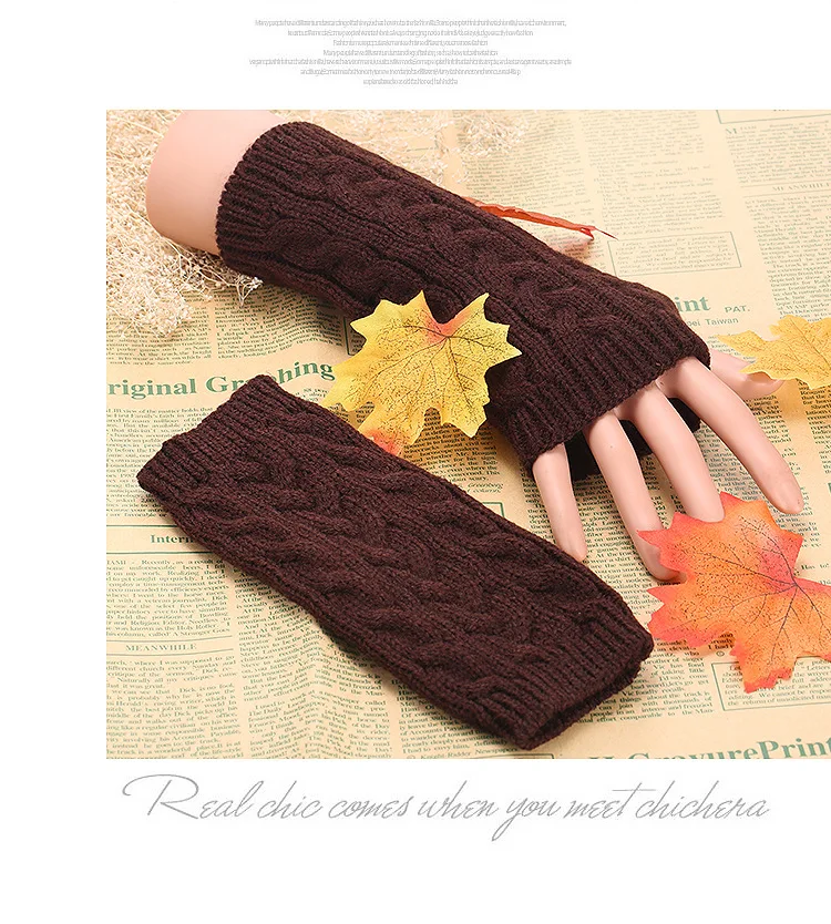 Half Finger Knitted Gloves Retro Linen Flower Color Gloves Women's Thermal Bracer Winter Fingerless Gloves Manufacturers Direct
