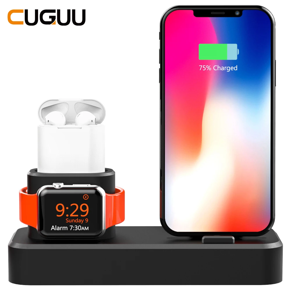 3 в 1 зарядная док-станция для iPhone Airpods зарядный держатель для Apple Watch 2 3 4 силиконовая зарядная док-станция Подставка держатель