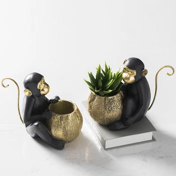 

Decorative Ornaments Cute Monkey Storage Ornaments Multi-function Fleshy Flower Pots Living Room Office Decorations