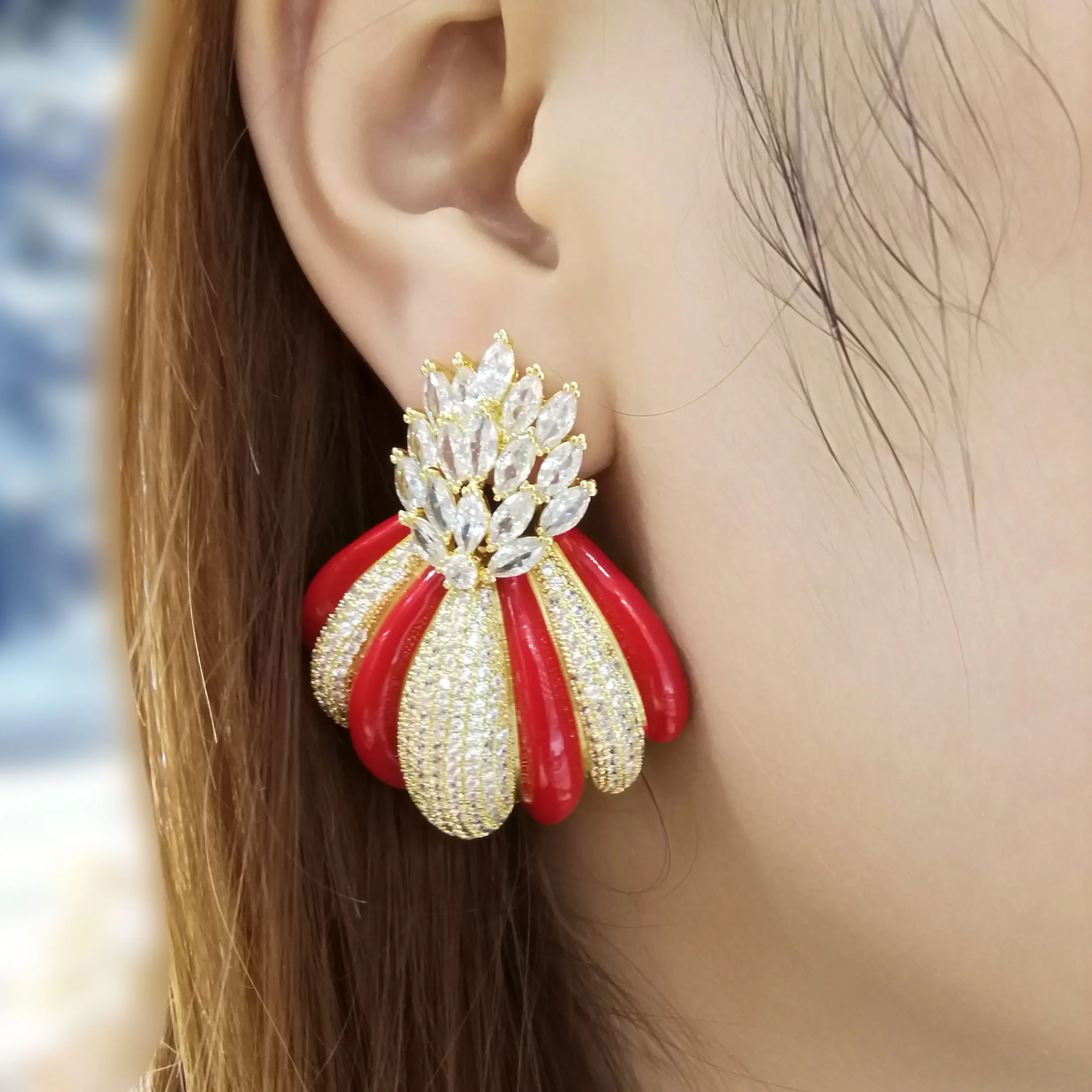 

missvikki Gorgeous Luxury Red Stud Earrings micro pave setting AAA cubic zirconia for Bridal Wedding Jewelry Prom Party Jewelry
