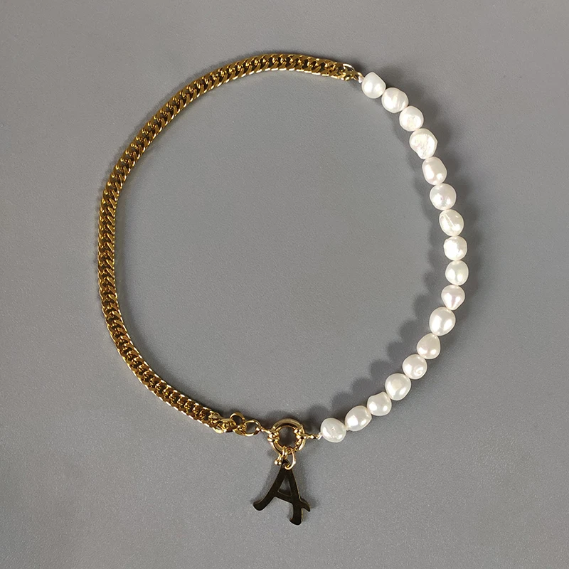 

High Quality Stainless Steel Letter Pendant Necklace 2020 Winter New Sweater Chain Natural Freshwater Pearl Jewelry Gifts чокер