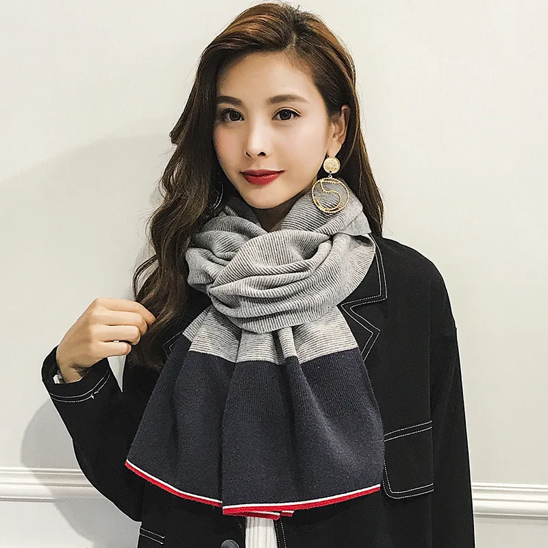 Длинный серый лоскутный шарф для женщин высокое качество искусственный кашемир женские зимние шарфы корейский женский шарф Теплый Женский пончо
