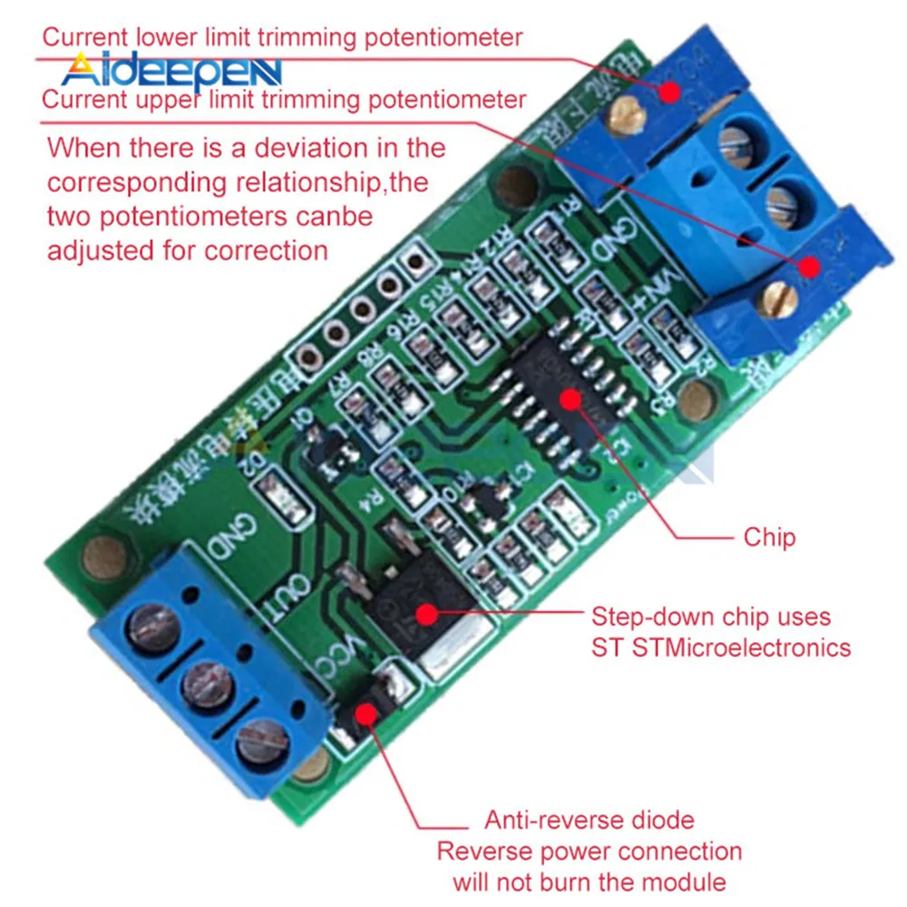 Current Voltage Module 2.5V 3.3V 5V 10V 15V 24V to 4-20mA 0-20mA DC 12V-24V Voltage to Current Module Transmitter Linear Conversion Signal Converter