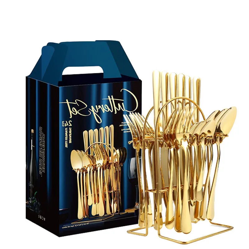 

24pcs Gold Dinnerware Stainless Steel Tableware Set Knife Fork Spoon Luxury Cutlery Sets Gift Box Flatware Dishwasher Safe