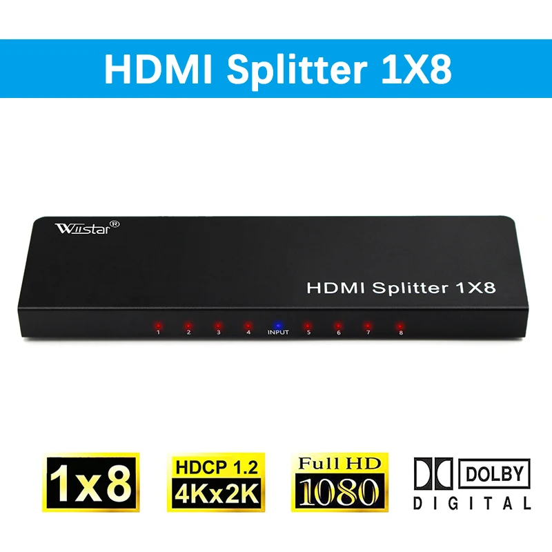 Wiistar 4K HDMI 1x8 8 портов видео сплиттер 3D 1080p 1 в Выход конвертер для монитора