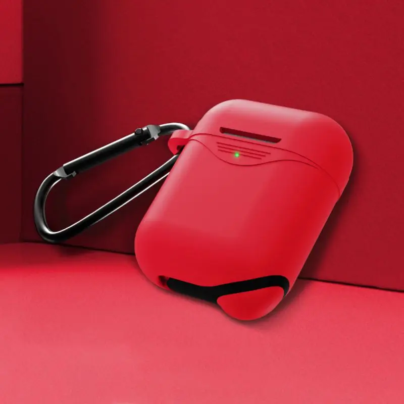 Мягкий силиконовый чехол для AirPods Air Pods наушники защитный чехол с брелок - Цвет: Красный