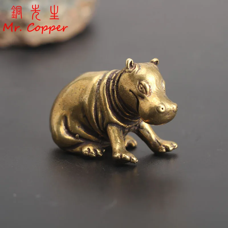 Vintage Bronze Hippopotamus Statue Copper Craft River Horse Ornament Brass Feng Shui Home Decoration Accessories Desk Decor Gift