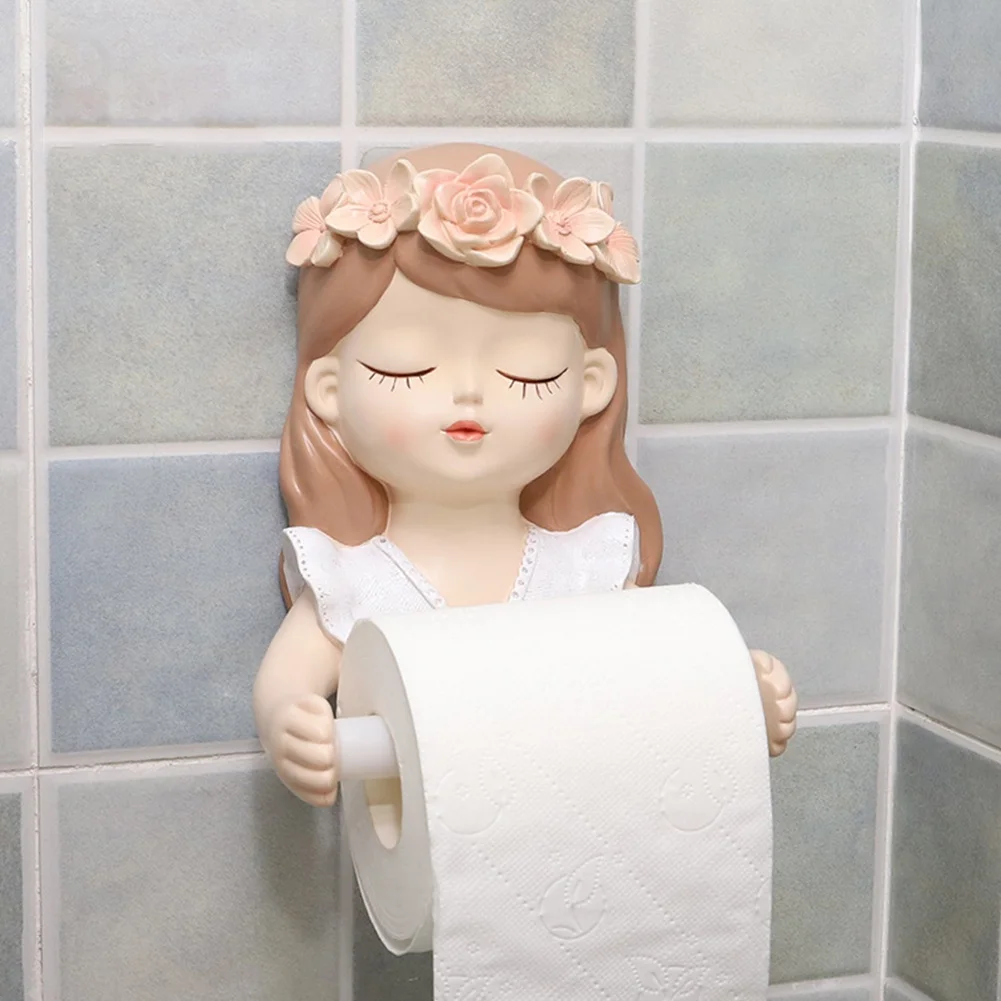 Toilet Paper Holder Toilet Roll Holder Tissue Holder Ins Fairy Tissue Holder Long Hair Fairy Long Hair Lovely Girl Bathroom Light Luxury Decoration Accessories