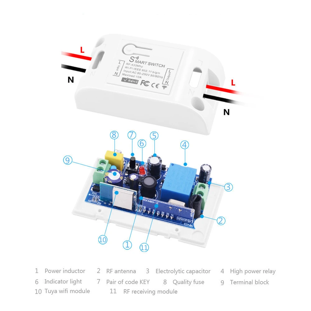 QIACHIP Tuya Smart Leben APP WiFi Touch Schalter Licht RF 433Mhz Wand Panel DIY Relais Modul Timer Alexa Buchse lampe 110-220V – Detail 16