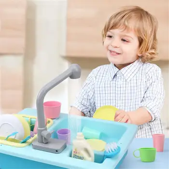 

Kuulee Children Simulation Faucet Kitchenware Water Dishwasher Tableware Pretend Game Tool Educational Toys