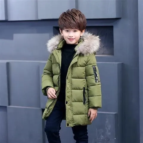 

BOY'S Quilted Cotton Coat Winter Mid-length Cotton Coat Small for Girl Male STUDENT'S Korean-style Cotton-padded Jacket Big Boy