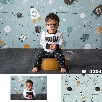 

HUAYI Cartoon Spaceship With Light Blue Fabric Background Backdrop For Boys Girl Space Theme Birthday Party Photography W-4204