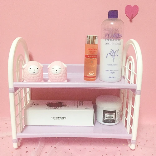 purple Girl heart desktop storage rack rack cosmetics storage finishing cute bathroom double storage box LB11131 - Цвет: purple
