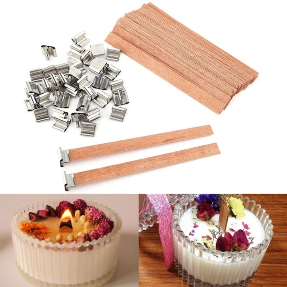 50pcs 6-19cm Wooden Candle Wick with Sustainer Tab Core DIY Handmade Making Pick Supply Soy Parffin Wax | Дом и сад