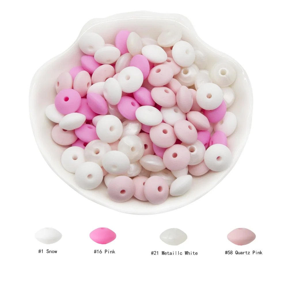 Cute-Idea 20Pcs Silicone Lentil Beads 12MM Baby Abacus Teething Beads BPA Free Newborn Baby Rodent Pacifier Chain Toy Baby goods